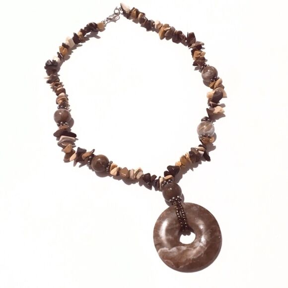 Boho Inspired Multi-Color Semi Precious Stone Donut Pendant Necklace - Picture 3 of 7